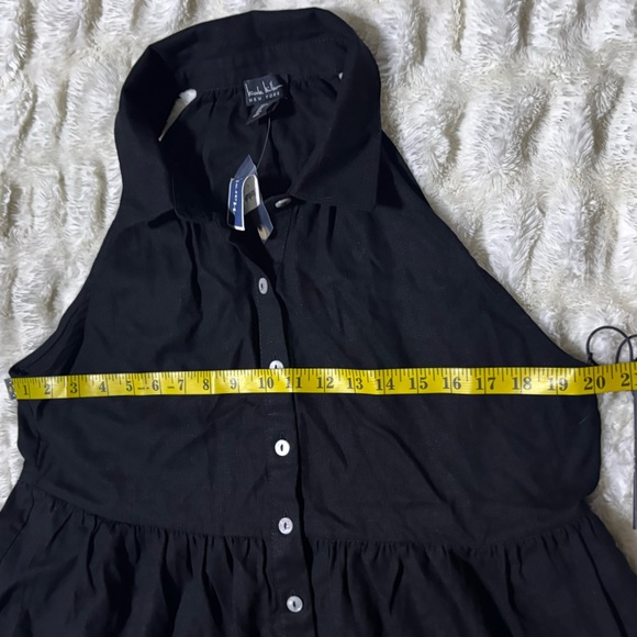 NWT NICOLE MILLER NEW YORK Linen Blend Black Halter Button-Down Midi Dress - Picture 9 of 11